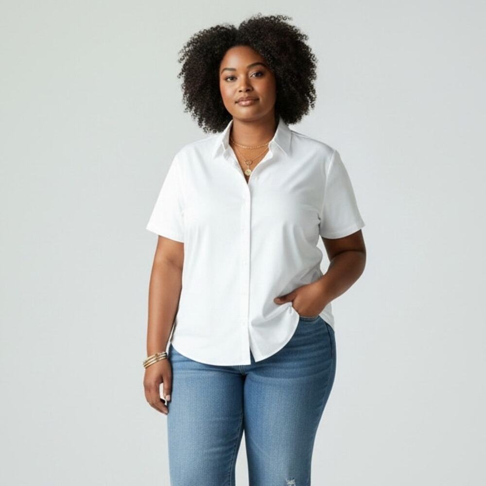 Wildfang The Essential Oxford Button Up Shirt Women's Sz 2X White Short-Sleeve
